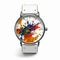 Colorful Splatter White Watch Inspired By Martin Rak And Tonga Art