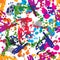 Colorful splattered web design repeat pattern, art ink blob, daub paintbrush drawing. Bright graffiti seamless background, eps8.