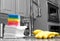 Colorful sponges and gloves in kitchen