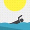 Colorful sports poster-style minimalism flat for commercial websites. Athlete swimming in water. Vector