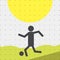 Colorful sports poster-style minimalism flat for commercial websites. Football player running with the sword. Vector