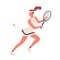 Colorful sportswoman big tennis player demonstrate smash vector flat illustration. Professional sports female holding