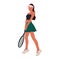 Colorful sportswoman big tennis player. Professional sports female holding racket