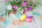 Colorful spring French macarons decorated