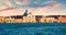 Colorful spring panorama of Le Zitelle church in Venice, Italy, Europe. Splendid sunset on Adriatic Sea. Traveling concept