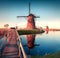 Colorful spring scene in the famoust Kinderdijk canals