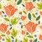 Colorful spring tulips seamless pattern background