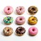 Colorful Sprinkle Donuts On White Background
