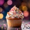 Colorful Sprinkled Cupcake, Hyperrealistic CloseUp. Generative AI