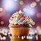 Colorful Sprinkled Cupcake, Hyperrealistic CloseUp. Generative AI