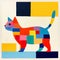 Colorful Squares: A Minimal Abstraction Painting Of A Playful Cat