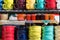 Colorful Stacks Of Generic Coffee Mugs And Bowls At Market