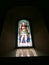 Colorful stained glass in the inside of basilica of Bois-Chenu in DomrÃ©my la Pucelle in France