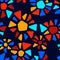 Colorful stained glass triangle shape flowers mosaic geometric seamless pattern, vector