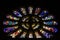 Colorful stained-glass windows in rose window