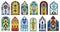 Colorful stained glass windows of vintage church buildings