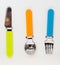 Colorful stainless spoon, fork and knife