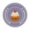 colorful stamp with olive crown and cupcake with cherry in round frame