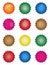 Colorful starburst badge shapes, starburst seals, glossy