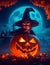 Colorful Starry Night: Halloween\\\'s Intriguing Man in the Pumpkin Close-Up