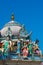 Colorful Statue of Sri Mariamman the oldest Hindu temple Chinatown travel destination in Singapore with blue sky