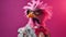 Colorful Steampunk Bird With Pink Feathers And A Suit