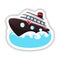 Colorful sticker, label, logotype. Passenger ship sailing on the waves.