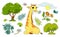 Colorful sticker pack with a giraffe, trees, flowers, sun isolated on white background. Cut and glue children games and