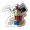 colorful sticker with popcorn cup with glasses 3D and clapper board and money and movie tickets in front