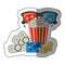 colorful sticker with popcorn cup and glasses 3D and money and movie tickets