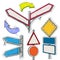 Colorful sticker, set of empty pointers, arrows and road signs