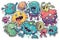 Colorful sticker set of monster like characters viruses and bacterias