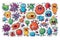 Colorful sticker set of monster like characters viruses and bacterias