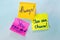 Colorful stickers with inscriptions