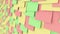 Colorful sticky notes on the board, shallow focus. Office work or reminder concepts. 4K seamless loopable dolly clip