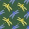 Colorful Stilized Dragonfly on Green Background. Insect Logo Design. Aeschna Viridls