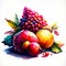 Colorful still life with fruit, berries and leaves on white background generative AI