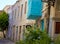 Colorful and stone houses in narrow street in Alacati cesme