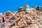 Colorful stones rocky lunar landscape Nea Kameni volcanic island Greece