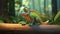 Colorful Storytelling: A Green Chameleon In The Woods - Realistic And Hyper-detailed Renderings