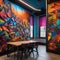A colorful street art mural with bold, vibrant colors and abstract shapes4