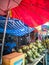 Colorful street fruit stalls in summer time