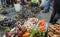 Colorful street market in Calbuco, Chile, with fresh products from the sea and the land