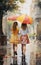 Colorful Street Scenes: Realistic Oil Paintings Of Two Girls With Umbrellas