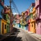 Colorful streets with vibrant houses and light and shadow contrasts