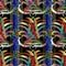 Colorful striped floral greek key 3d seamless pattern. Vector ab