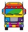 Colorful striped school bus front view. Bright colors and simple shapes. Children transportation concept vector