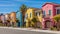 Colorful stucco finish traditional private townhouses. Residential architecture exterior