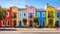 Colorful stucco finish traditional private townhouses. Residential architecture exterior
