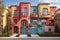 Colorful stucco traditional private townhouses. ai generative